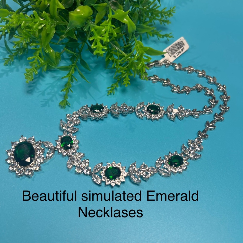 14k white gold plated simulated Green Emerald stone. Wedding, prom, homecoming..